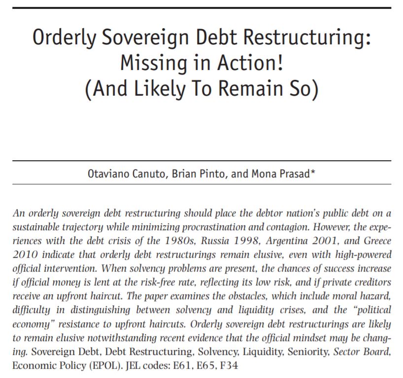 Read more about the article Orderly Sovereign Debt Restructuring: Missing in Action! (And Likely To Remain So)